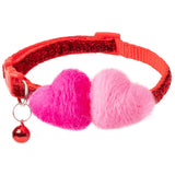 MALLMALL6 Valentines Wool Felted Heart Small Dog Collar, Adjustable Soft Bling Red Quick Release Snap Buckle Puppy Kitten Collars with Bell, Cute Loving Heart Pet Supplies for Dogs Cats Rose Pink