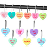 MALLMALL6 12Pcs Valentine's Day Heart Conversation Shower Curtain Hooks Metal Rustproof Love Heart Decorative Pendants with XOXO BE MINE Bathroom Bedroom Room Decor Accessories Stainless Curtain Rings