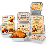 MALLMALL6 40Pcs Thanksgiving Tin Foil Containers with Lids for Goody Party Leftovers & Treat Exchange, Pumpkin Turkey Patterns Cardboard Covers Aluminum Disposable Food Storage Pan 7.4" X 5.4" X 2"