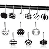 MALLMALL6 Pumpkin Shower Curtain Hooks - 12Pcs Fall Decorative Hangers Metal Rustproof Bathroom Autumn Harvest Thanksgiving Decor Accessories with Black & White Polka Wavy Stainless Curtains Rings