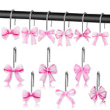 MALLMALL6 12Pcs Pink Bow Knot Shower Curtain Hooks Decorative Coquette Bowknot Metal Rustproof Pendants Bathroom Bedroom Baby Living Room Nursery Art Decor Accessories Stainless Curtains Rings