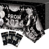 MALLMALL6 Prom 2024 Graduation Tablecloths - 3Pcs Table Cover for Graduates Congrats Grad Party Supplies Decors, Plastic Table Cloth Black and Silver for Party Decorations, 108×54 inch