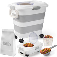 12-45 Lbs Dog Food Storage Container, Collapsible Pet Food Container with Spinner Wheels Scoop and Measuring Cup, Airtight Multifunctional Food Storage Bin for Dog Cat Bird Animal Dry Meal Rice