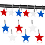 MALLMALL6 12Pcs Stars Shower Curtain Hooks, Metal Rustproof Stainless Curtain Rings Decorative Pendants with Red White Blue Stars for Bathroom Bedroom Living Room Decor Accessories