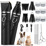 MALLMALL6 4 in 1 Dog Cat Power Motor Grooming Kit, 2 Speed Rechargeable Pet Hair Clippers with Guards, Low Noise Cordless Electric Paw Trimmer Nail Grinder Multifunctional Shaver for Dogs Cats Black