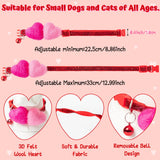 MALLMALL6 Valentines Wool Felted Heart Small Dog Collar, Adjustable Soft Bling Red Quick Release Snap Buckle Puppy Kitten Collars with Bell, Cute Loving Heart Pet Supplies for Dogs Cats Rose Pink