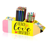 MALLMALL6 Teacher Appreciation Gifts Pencil Holder Pencil Shape Pen Holder for Teacher , Wooden Desktop Organizer Gifts with "TEACH Love INSPIRE" for Women Men School Office Classroom