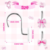 MALLMALL6 12Pcs Pink Bow Knot Shower Curtain Hooks Decorative Coquette Bowknot Metal Rustproof Pendants Bathroom Bedroom Baby Living Room Nursery Art Decor Accessories Stainless Curtains Rings