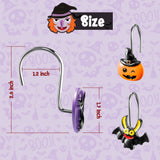 MALLMALL6 12Pcs Halloween Shower Curtain Hooks Hangers Horror Gothic Decorative Metal Rustproof Bathroom Pendants Decor Accessories with Pumpkins Bats Ghost Black Cat Witch Hat Shoes Curtains Rings