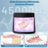 MALLMALL6 Ultrasonic Retainer Cleaner with UV & Air-Drying, 45kHz Portable Dental Retainer Machine with 3 Timing Modes, Dental Cleaning Pod for Dentures Mouth Guards Braces Aligner Jewelry