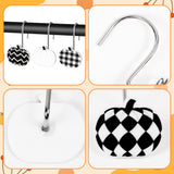 MALLMALL6 Pumpkin Shower Curtain Hooks - 12Pcs Fall Decorative Hangers Metal Rustproof Bathroom Autumn Harvest Thanksgiving Decor Accessories with Black & White Polka Wavy Stainless Curtains Rings
