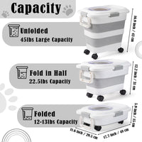 12-45 Lbs Dog Food Storage Container, Collapsible Pet Food Container with Spinner Wheels Scoop and Measuring Cup, Airtight Multifunctional Food Storage Bin for Dog Cat Bird Animal Dry Meal Rice