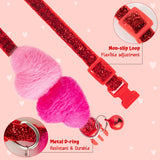 MALLMALL6 Valentines Wool Felted Heart Small Dog Collar, Adjustable Soft Bling Red Quick Release Snap Buckle Puppy Kitten Collars with Bell, Cute Loving Heart Pet Supplies for Dogs Cats Rose Pink