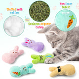 MALLMALL6 5Pcs Easter Bunny Catnip Toys Gift for Cat Lover, Colorful Rabbit with Carrot Pattern Catmint Interactive Toy for Indoor Cats, Soft Plush Pet Presents Supplies, Kitten Teething Chew Kick Set