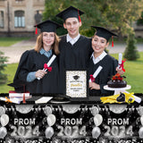 MALLMALL6 Prom 2024 Graduation Tablecloths - 3Pcs Table Cover for Graduates Congrats Grad Party Supplies Decors, Plastic Table Cloth Black and Silver for Party Decorations, 108×54 inch