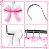 MALLMALL6 12Pcs Pink Bow Knot Shower Curtain Hooks Decorative Coquette Bowknot Metal Rustproof Pendants Bathroom Bedroom Baby Living Room Nursery Art Decor Accessories Stainless Curtains Rings