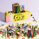 MALLMALL6 Teacher Appreciation Gifts Pencil Holder Pencil Shape Pen Holder for Teacher , Wooden Desktop Organizer Gifts with "TEACH Love INSPIRE" for Women Men School Office Classroom