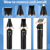 MALLMALL6 4 in 1 Dog Cat Power Motor Grooming Kit, 2 Speed Rechargeable Pet Hair Clippers with Guards, Low Noise Cordless Electric Paw Trimmer Nail Grinder Multifunctional Shaver for Dogs Cats Black