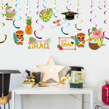 MALLMALL6 30Pcs Hawaii Graduation Party Swirl Decorations Hanging GRAD Swirl with Palm Leaves Pineapples Caps Flamingos, Ceiling Foil Streamers for Graduates Party Decor Supplies Accessories