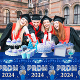 MALLMALL6 Prom 2024 Graduation Tablecloths - 3Pcs Table Cover for Graduates Congrats Grad Party Supplies Decors, Plastic Table Cloth Navy Blue Silver for Party Decorations, 108×54 inch