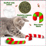 MALLMALL6 4Pcs Christmas Candy Cane Catnip Toys Gift for Cat, Indoor Cat Chew Bite Kick Plush Catmint Pet Toys Supplies for Cat Lover Xmas Gifts, Cute Interactive Cat Toy for Pet Presents