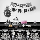 MALLMALL6 Prom 2024 Graduation Tablecloths - 3Pcs Table Cover for Graduates Congrats Grad Party Supplies Decors, Plastic Table Cloth Black and Silver for Party Decorations, 108×54 inch