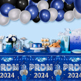 MALLMALL6 Prom 2024 Graduation Tablecloths - 3Pcs Table Cover for Graduates Congrats Grad Party Supplies Decors, Plastic Table Cloth Navy Blue Silver for Party Decorations, 108×54 inch