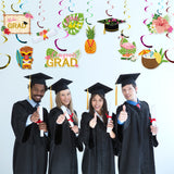 MALLMALL6 30Pcs Hawaii Graduation Party Swirl Decorations Hanging GRAD Swirl with Palm Leaves Pineapples Caps Flamingos, Ceiling Foil Streamers for Graduates Party Decor Supplies Accessories