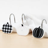 MALLMALL6 Pumpkin Shower Curtain Hooks - 12Pcs Fall Decorative Hangers Metal Rustproof Bathroom Autumn Harvest Thanksgiving Decor Accessories with Black & White Polka Wavy Stainless Curtains Rings