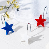 MALLMALL6 12Pcs Stars Shower Curtain Hooks, Metal Rustproof Stainless Curtain Rings Decorative Pendants with Red White Blue Stars for Bathroom Bedroom Living Room Decor Accessories