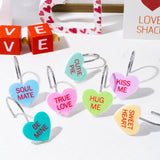 MALLMALL6 12Pcs Valentine's Day Heart Conversation Shower Curtain Hooks Metal Rustproof Love Heart Decorative Pendants with XOXO BE MINE Bathroom Bedroom Room Decor Accessories Stainless Curtain Rings