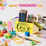 MALLMALL6 Teacher Appreciation Gifts Pencil Holder Pencil Shape Pen Holder for Teacher , Wooden Desktop Organizer Gifts with "TEACH Love INSPIRE" for Women Men School Office Classroom