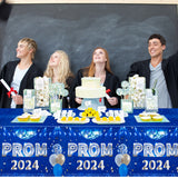 MALLMALL6 Prom 2024 Graduation Tablecloths - 3Pcs Table Cover for Graduates Congrats Grad Party Supplies Decors, Plastic Table Cloth Navy Blue Silver for Party Decorations, 108×54 inch