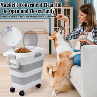 12-45 Lbs Dog Food Storage Container, Collapsible Pet Food Container with Spinner Wheels Scoop and Measuring Cup, Airtight Multifunctional Food Storage Bin for Dog Cat Bird Animal Dry Meal Rice