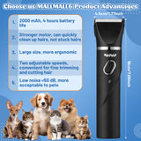 MALLMALL6 4 in 1 Dog Cat Power Motor Grooming Kit, 2 Speed Rechargeable Pet Hair Clippers with Guards, Low Noise Cordless Electric Paw Trimmer Nail Grinder Multifunctional Shaver for Dogs Cats Black
