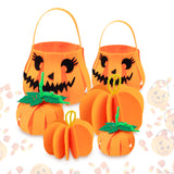 MALLMALL6 Pumpkin 6Pcs 3D Felt Halloween Craft Kit Trick or Treat Hollow-Out Basket Self-adhesive Handwork Pumpkin Ball with Spoof Face DIY Decors Set Party Supplies for Home Dining Room Decorations