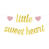 MALLMALL6 Little Sweetheart Banner Valentine's Day Baby Shower Party Favors Supplies Golden Glittery Sign Photo Props Pre-Strung Hanging Kit Valentine Gender Reveal Party Decorations for Boy Girl