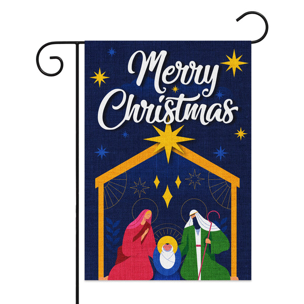 MALLMALL6 Merry Christmas Holy Nativity Garden Flag Burlap Xmas Jesus Virgin Mary Double Sided Linen Flags Baby Shower Party Decoration for Home Outdoor Yard Lawn Farmhouse 18.2x12.2 Inch