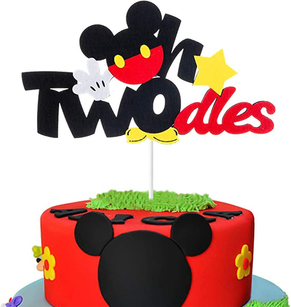 MALLMALL6 Mouse Two Birthday Cake Topper Twodles Mouse Birthday Party Supplies Cute Cake Decorations Two Years Old Mouse Themed Birthday Party Favors for 2nd Toddlers Baby Boys Girls