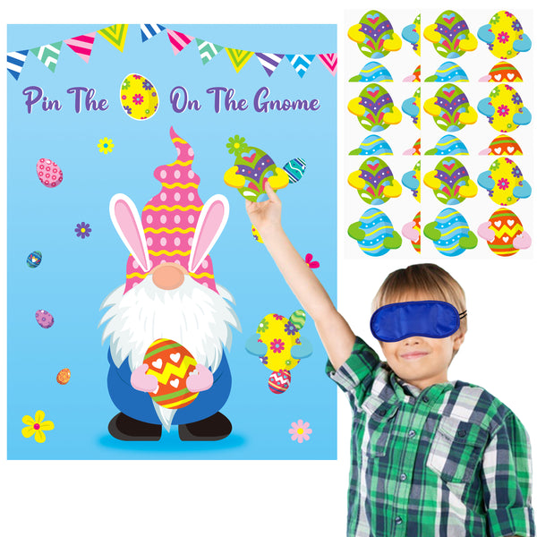 MALLMALL6 Pin The Easter Egg On The Gnome Easter Party Game Favors Supplies for Kids Easter Egg Hunt Spring Holiday Classroom Activities Pin Poster with 24Pcs Removable Stickers for Boys Girls Home
