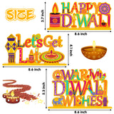 MALLMALL6 3Pcs Diwali Wood Table Decoration Centerpiece Happy Diwali Let's Get Lit Warm Wishes Light Candle Henna Pattern Wooden Design Decor for Traditional Festival Party Celebration Supplies