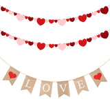 MALLMALL6 LOVE Burlap Banner Valentine's Day Banner with 2Pcs Felt Heart Garland No DIY Valentines Decorations Wedding Anniversary Engagement Bridal Baby Shower Party Favors for Home Room Fireplace