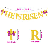 MALLMALL6 HE is Risen Banner Easter Party Decorations Religious Holiday Supplies Pre-Strung Glittery Sign Cross Patterns Ready to Hang Wall Art Jesus Faith Photo Props for Outdoor Church Fireplace