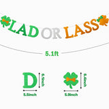 MALLMALL6 LAD OR LASS Banner St. Patrick's Day Baby Shower Gender Reveal Saint Patty's Day Celebration Pregnancy Announcement Pre-Strung Glittery Flag Party Decorations Supplies for Outdoor Indoor