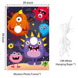 MALLMALL6 Monster Face Frame Photo Booth Props Hanging Photography Background Decor Cartoon Door Banner 5x3ft Monster Themed Halloween Party Decorations Carnival Birthday Game Supplies for Kids