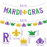 MALLMALL6 2Pcs MARDI GRAS Banner Mardi Gras Carnival Glittery Sign with Fleur De Lis Mask Crown Pre-Strung Hanging Kit Shrove Fat Tuesday New Orleans Masquerade Party Decorations for Fireplace Mantel