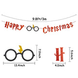 MALLMALL6 Happy Christmas Banner Magical Wizard Theme Party Favors Supplies Red Glittery Sign Xmas Photo Backdrops Pre-Strung Hanging Kit Christmas Eve Decorations for Fireplace Home Wall Outdoor