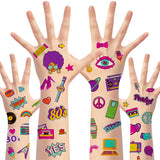 MALLMALL6 8pcs 80s Temporary Tattoos I Love 80s Retro Party Body Stickers 1980s Waterproof Disco Face Hand Fake Tattoos for Adult Throwback Hip Hop Party Favors Supplies for Boys Girls Birthday Party