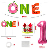 MALLMALL6 4Pcs Watermelon ONE First Birthday Party Decor in a Melon Summer Glitter Paper Banner Cake Topper Crown Rose Red Foil Balloon Kit Decorations Supplies Fruit Theme Photo Props for Baby Shower