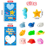 MALLMALL6 28 Packs Valentines Day Gift Cards with Kawaii Mochi, Sea Animals Squeeze Stress Relief Fidget Toys for Kids Toddler School Classroom Exchange Prizes Ocean Theme Valentine Party Favors Set